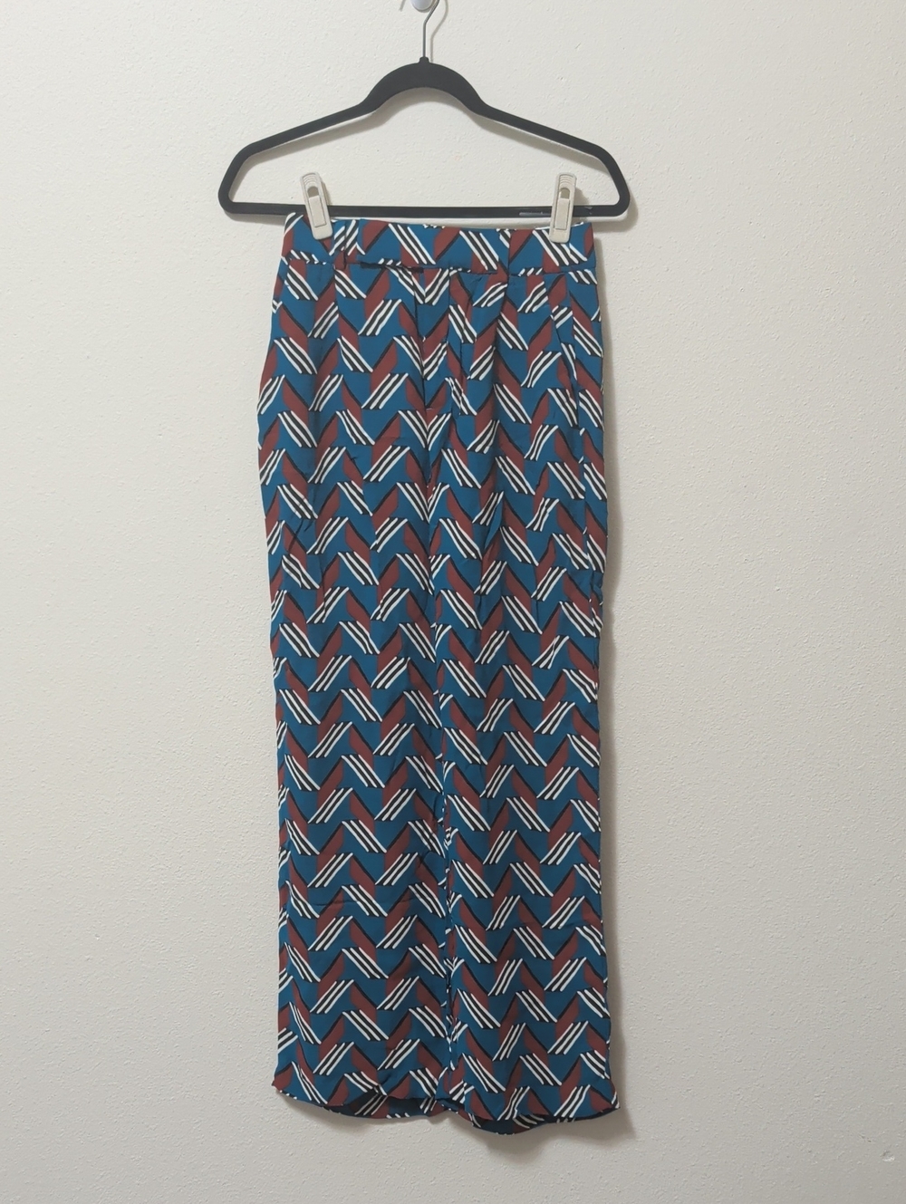 Zara Teal, Rust & White Geometric Print Trousers